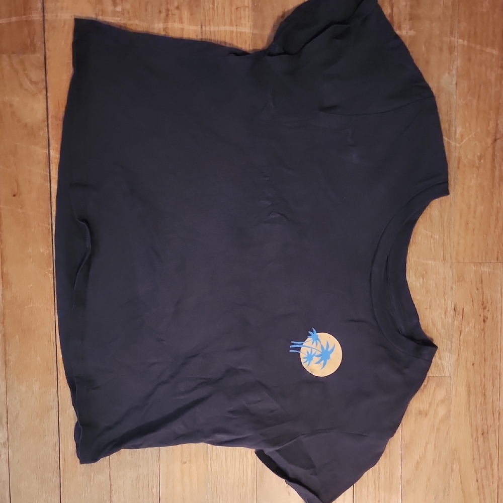 Faded Black T-Shirt Cropped with Blue and Orange Graphic